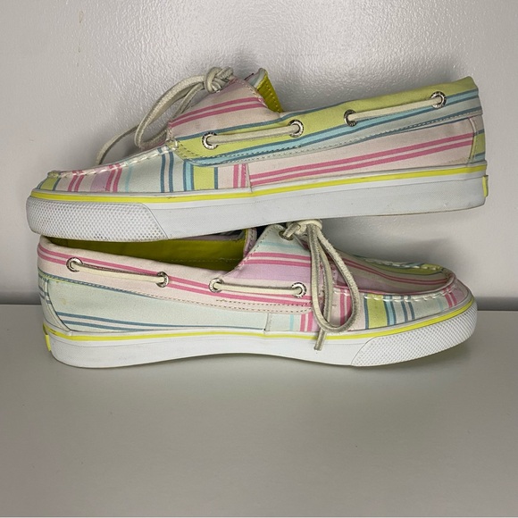 Sperry Top-Sider Women Size 8.5M Bahama Pink/Lime Stripe Canvas Boat Shoes - Picture 8 of 12